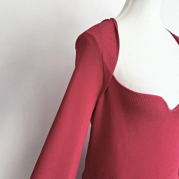 NWT TED BAKER VIENNIA LONG SLEEVE STRETCH KNIT FIT & FLARE DRESS IN DEEP PINK -L - Picture 6 of 16